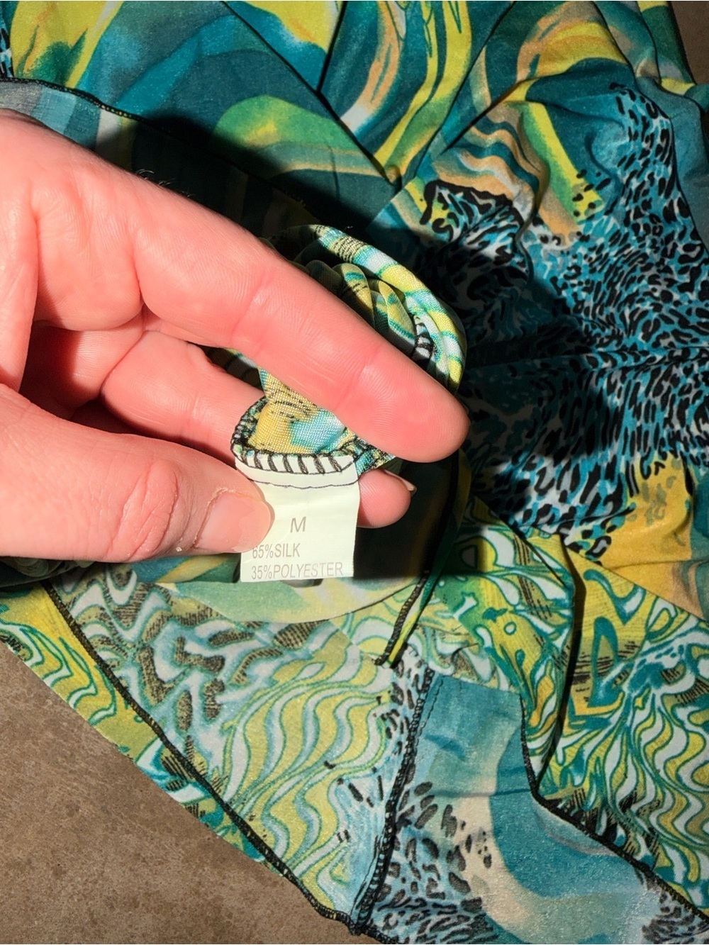 Silk Blend Strapless Tropical Midi Dress Teal Yellow M Vacation Resort Holiday - Picture 7 of 8